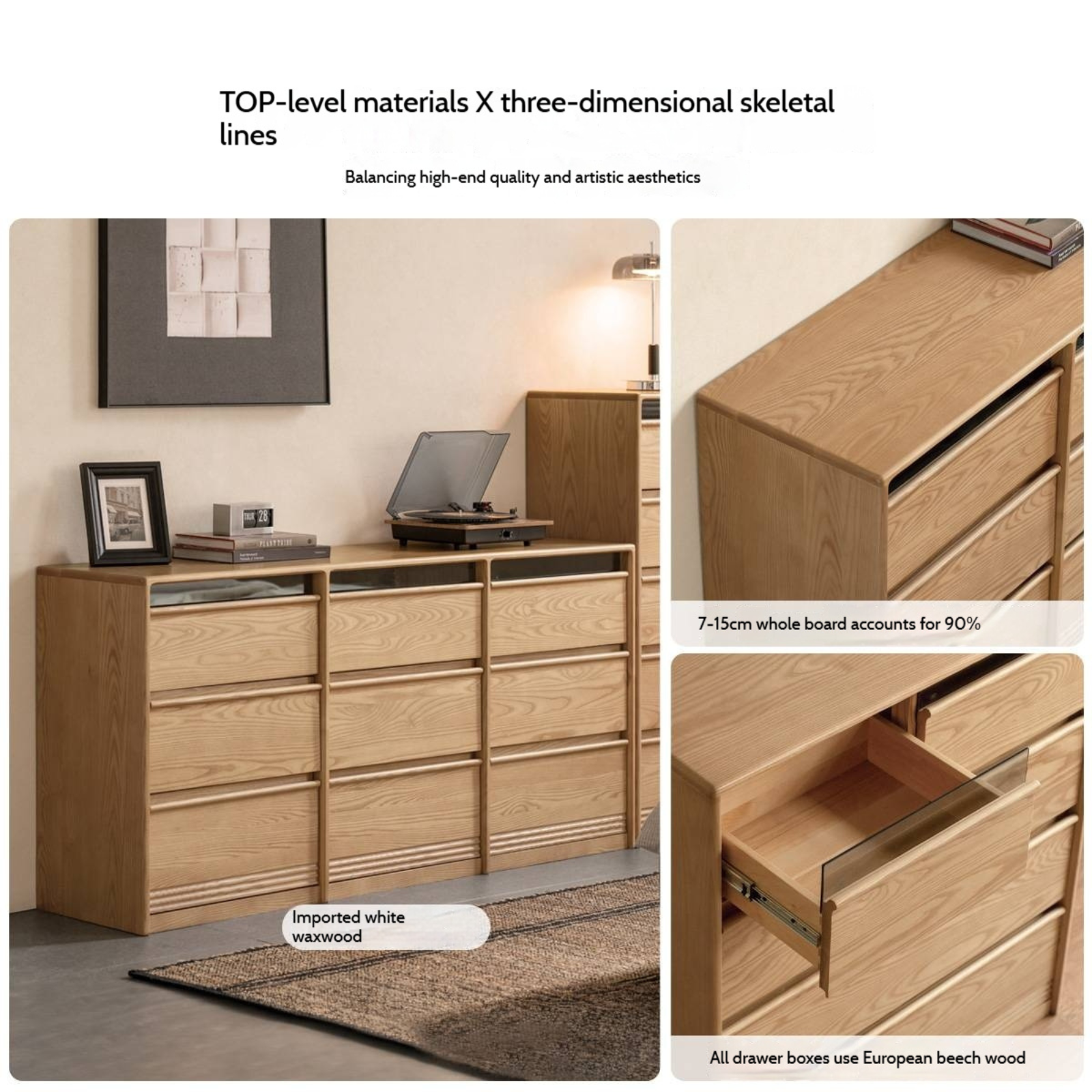 Ash Solid Wood Modern Chest of Drawers