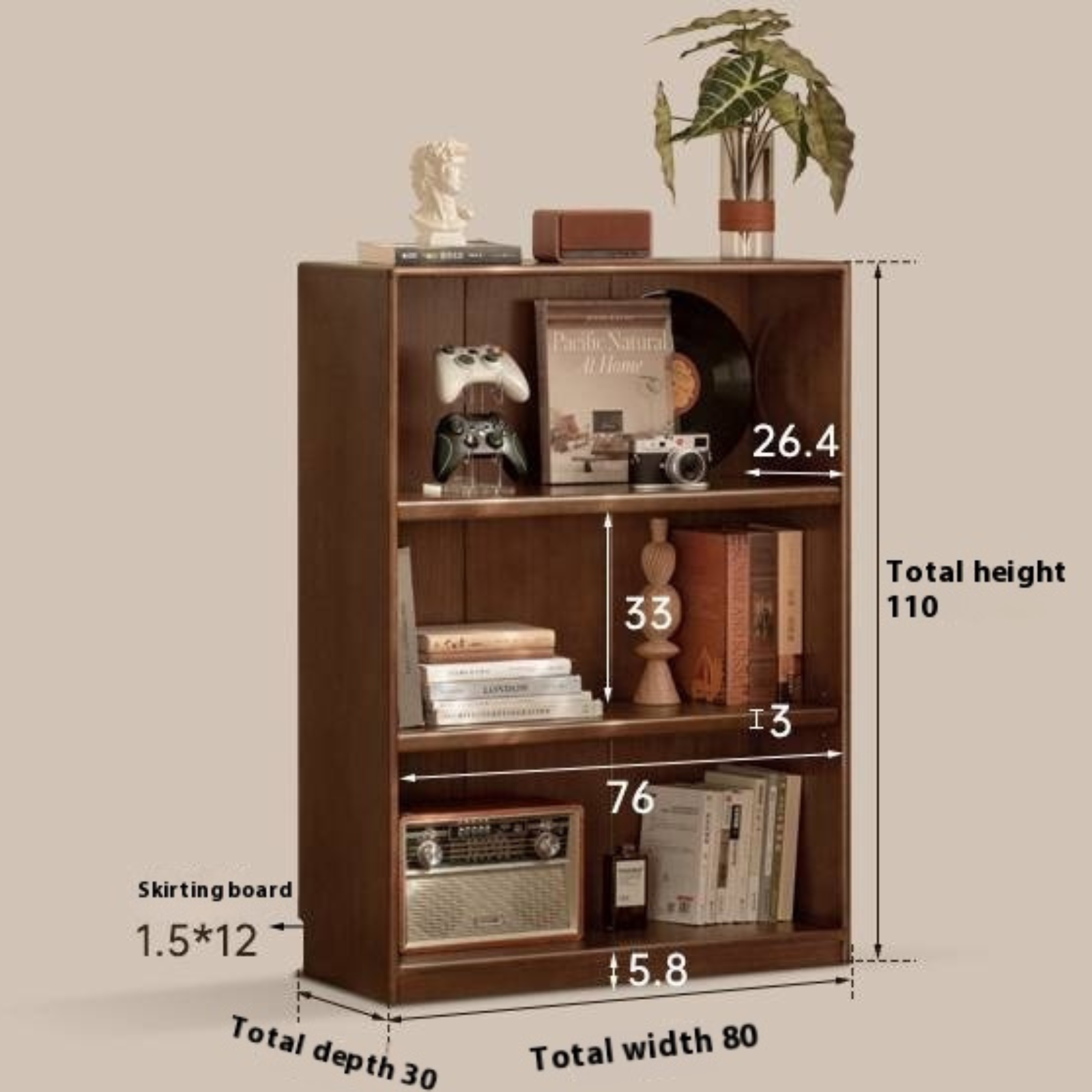 Solid Rubberwood Modern Bookcase