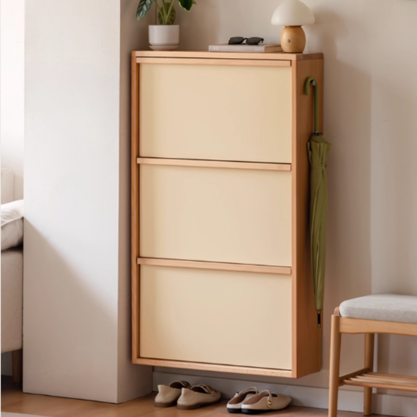 Beech Solid Wood Shoe Cabinet Hallway Cabinet
