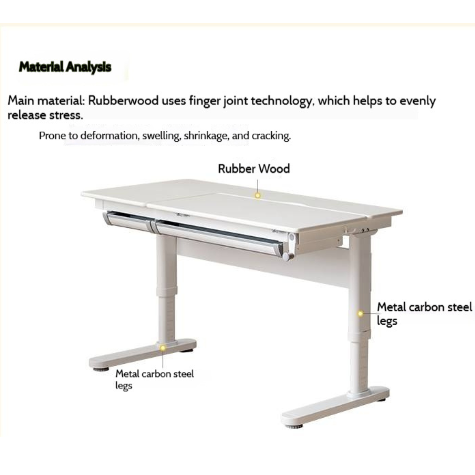Solid Rubberwood Cream Style Children's Learning Desk