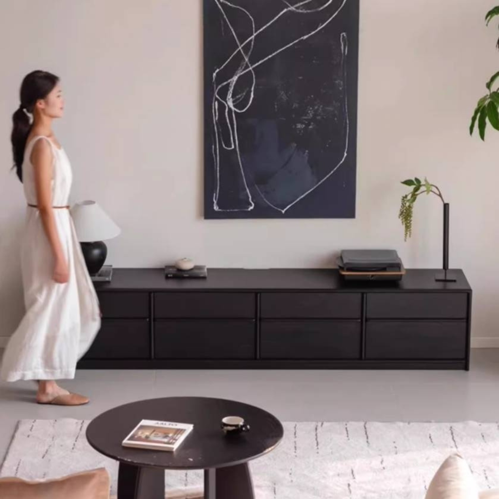 Oak Solid Wood Skeleton Line Modern TV Stand