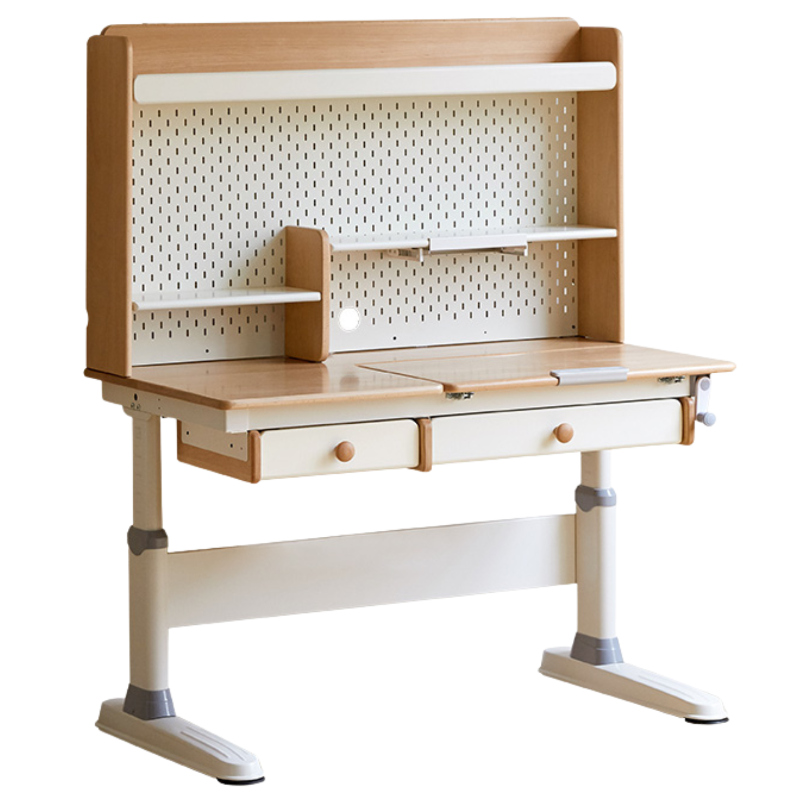 Beech Solid Wood Height Adjustable Children's Learning Desk with Eye-Protection Lamp