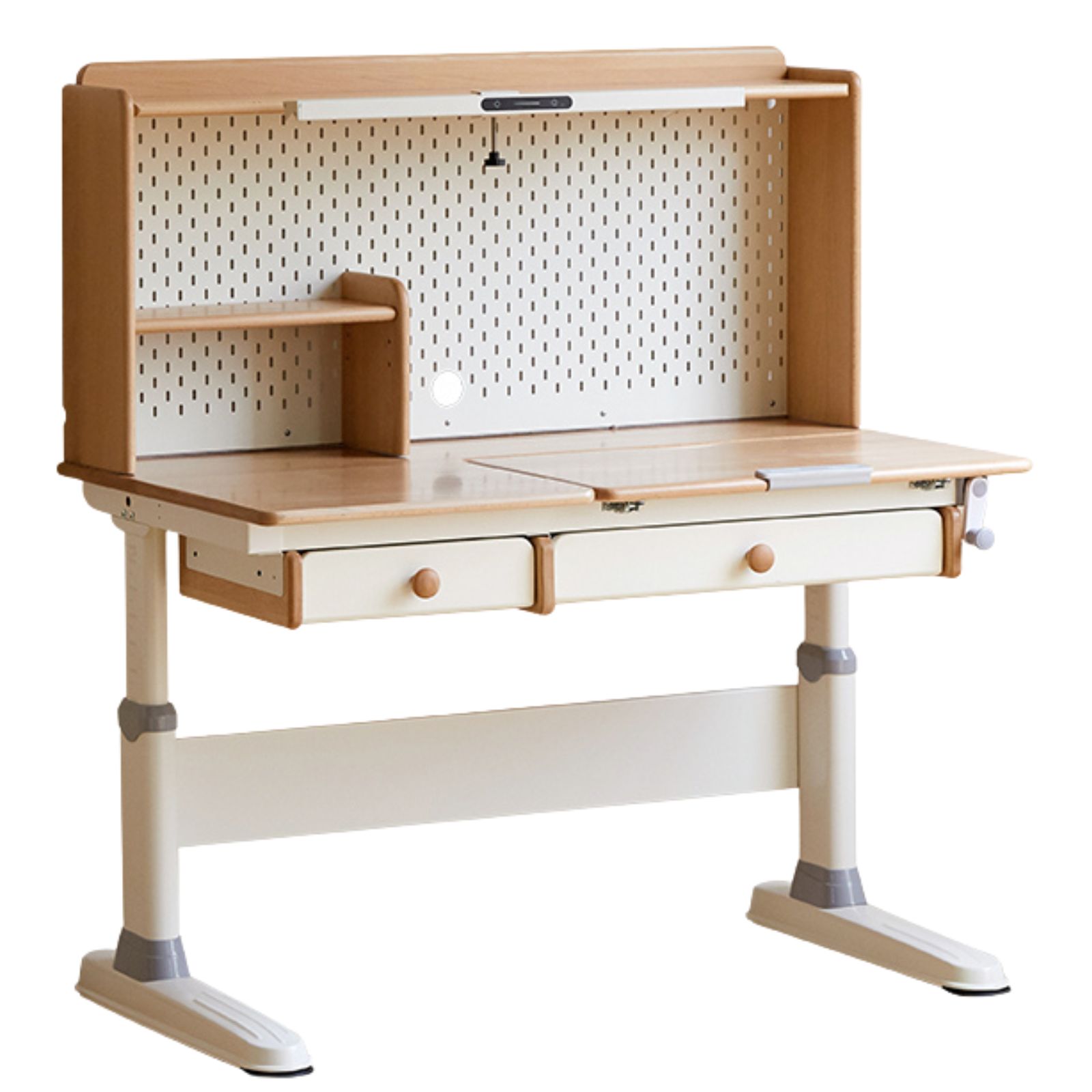 Beech Solid Wood Height Adjustable Children's Learning Desk with Eye-Protection Lamp