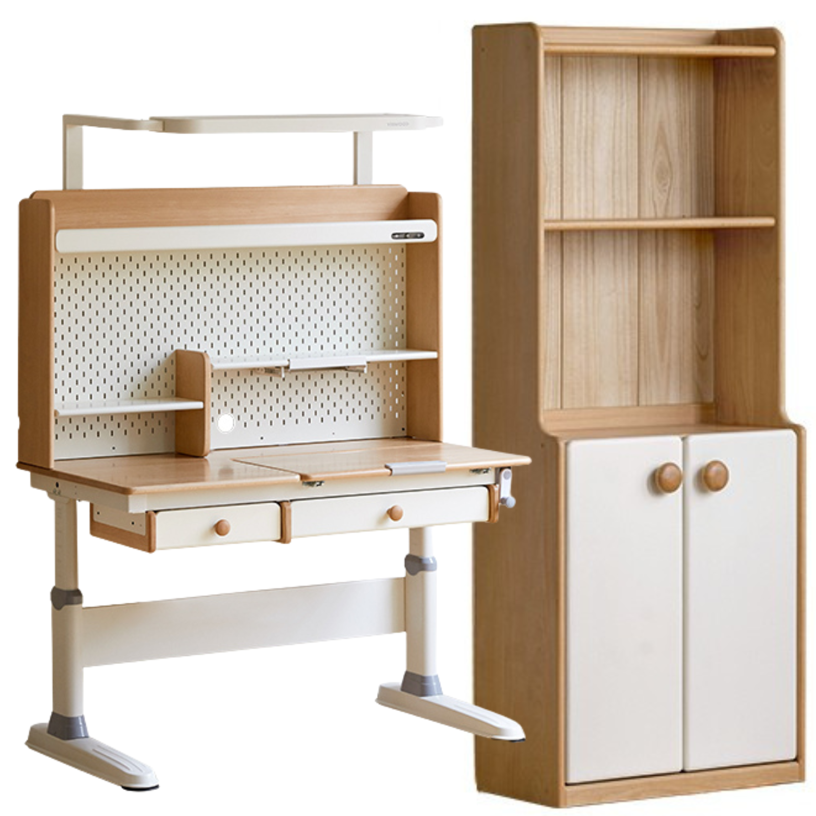 Beech Solid Wood Height Adjustable Children's Learning Desk with Eye-Protection Lamp