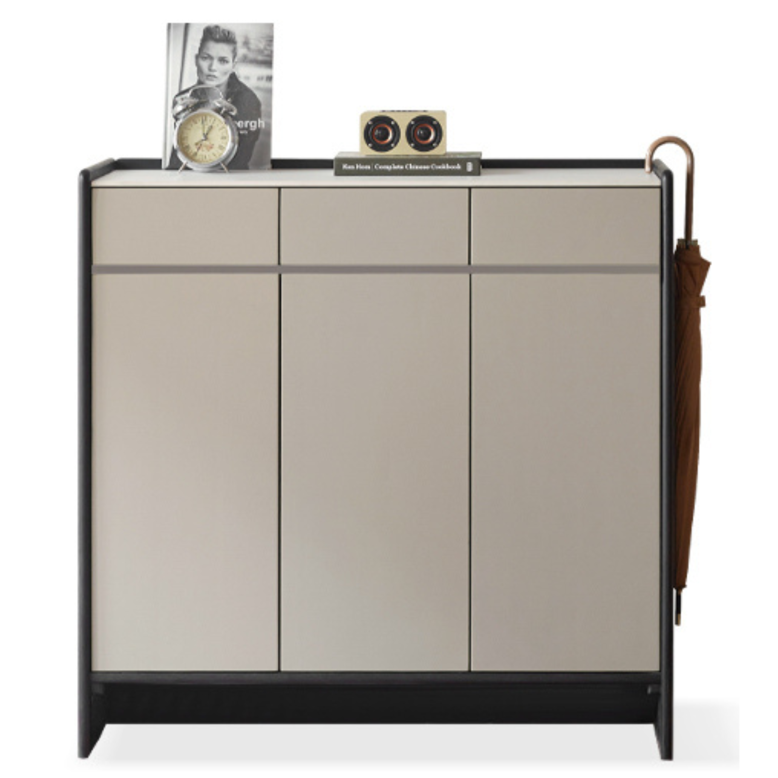 Oak, Rubberwood Solid Wood Porch Cabinet, Shoe Cabinet Slate Top