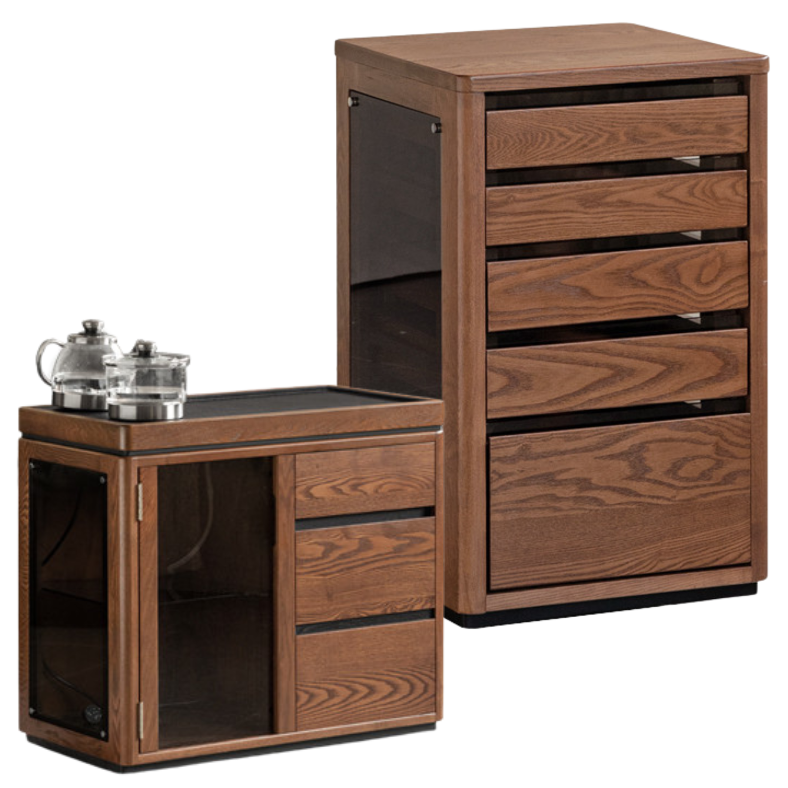 Ash Solid Wood Mobile Kettle Integrated Tea Cabinet