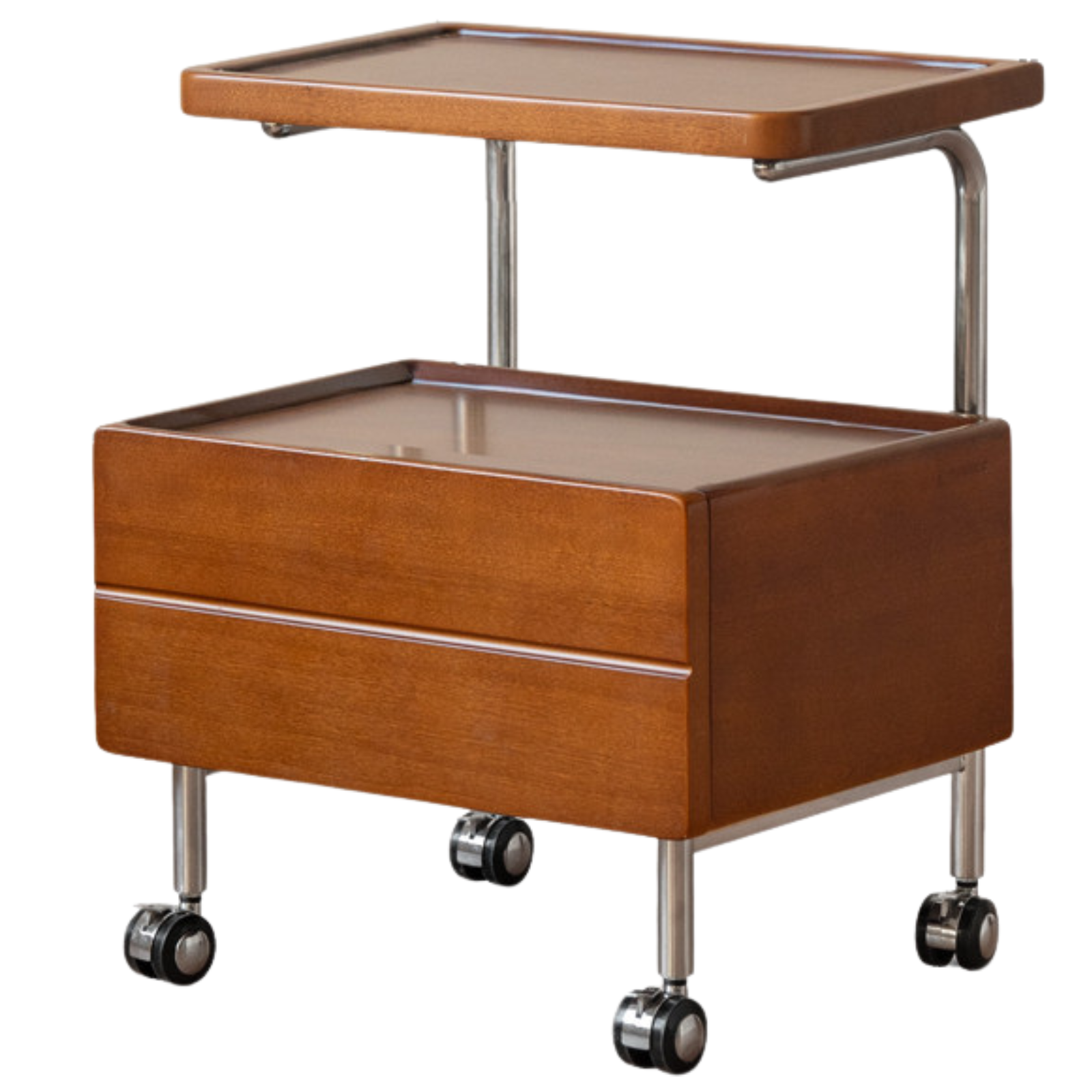 Poplar Solid Wood Vintage Style Mobile Nightstand