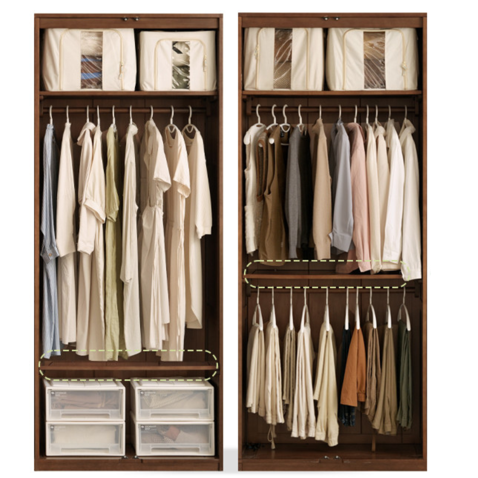 Sandalwood, Black Walnut Solid Wood Modern Double Door Wardrobe