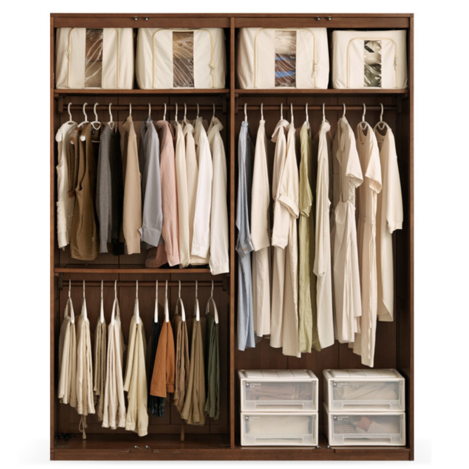 Sandalwood, Black Walnut Solid Wood Modern Double Door Wardrobe