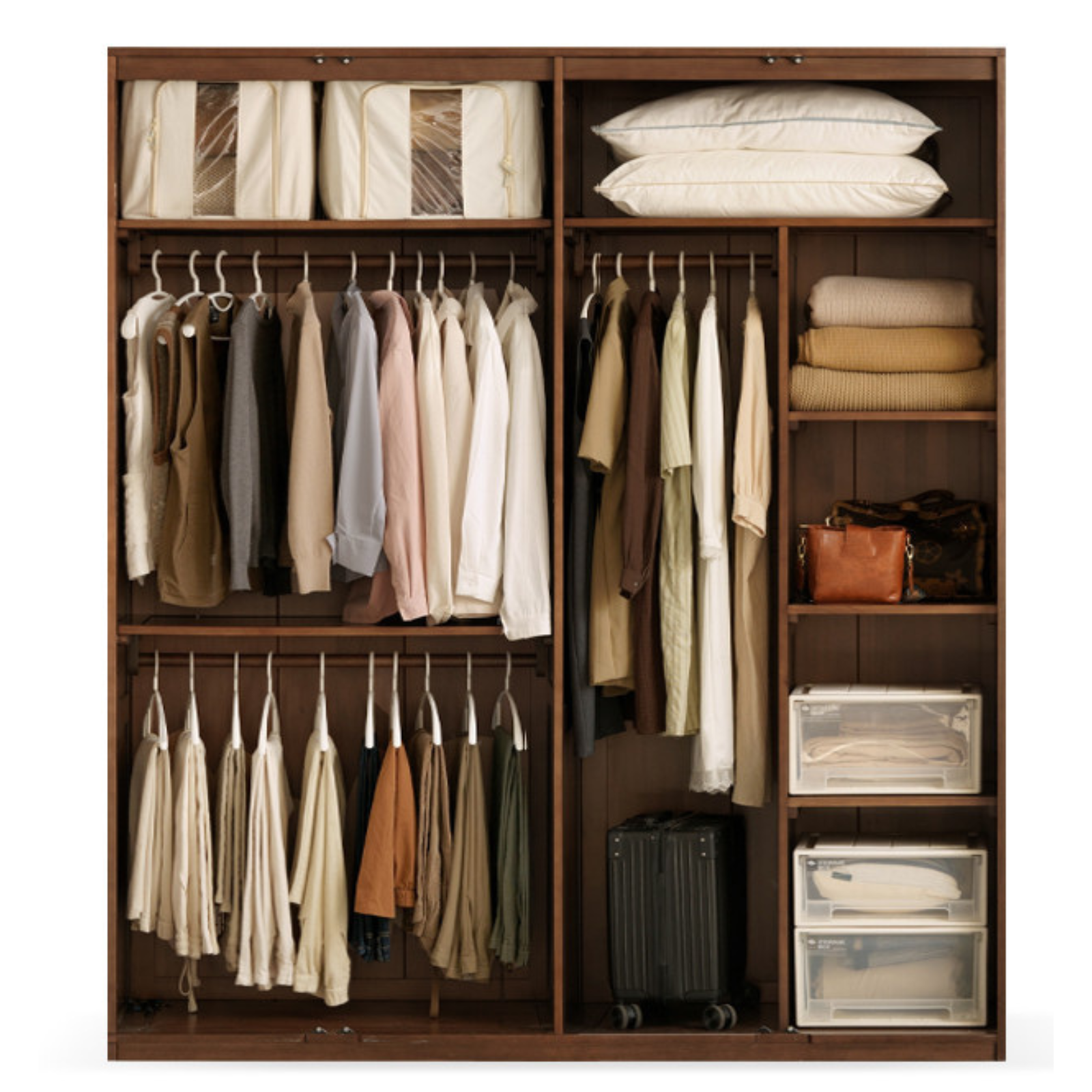 Sandalwood, Black Walnut Solid Wood Modern Double Door Wardrobe