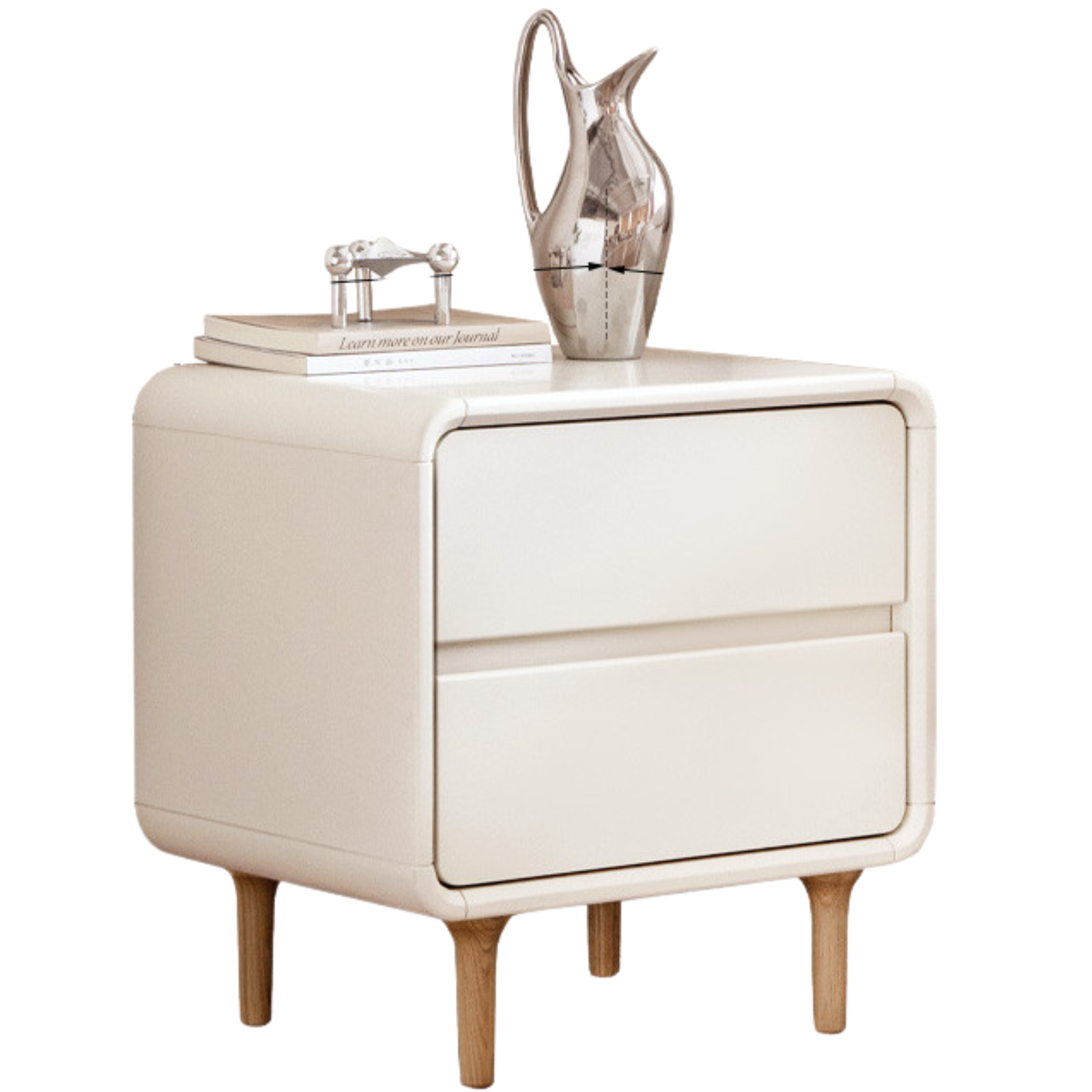 Beech Solid Wood White Cream Style Nightstand