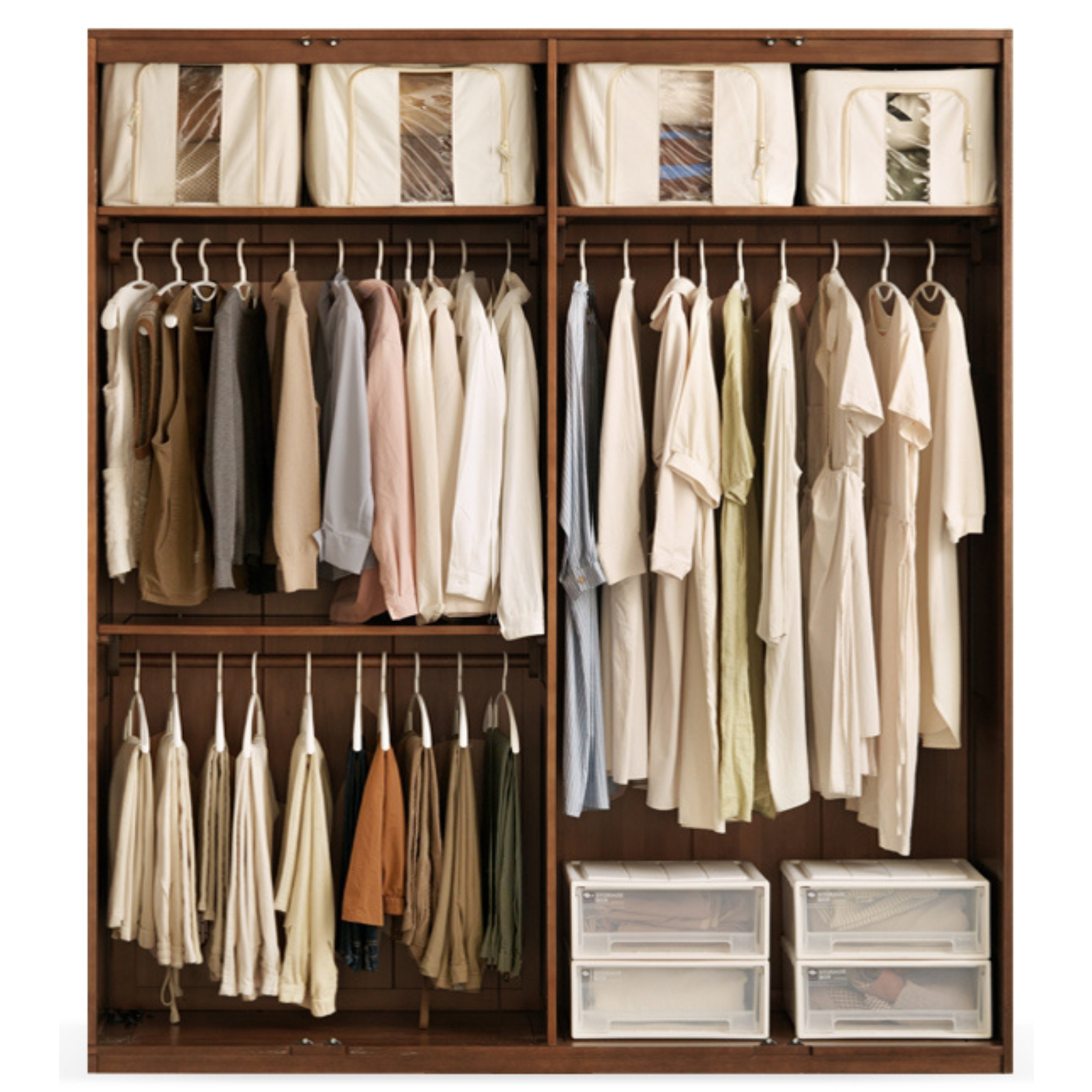 Sandalwood, Black Walnut Solid Wood Modern Double Door Wardrobe