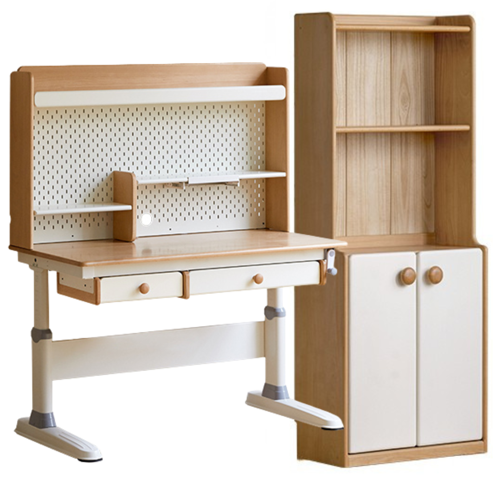 Beech Solid Wood Height Adjustable Children's Learning Desk with Eye-Protection Lamp