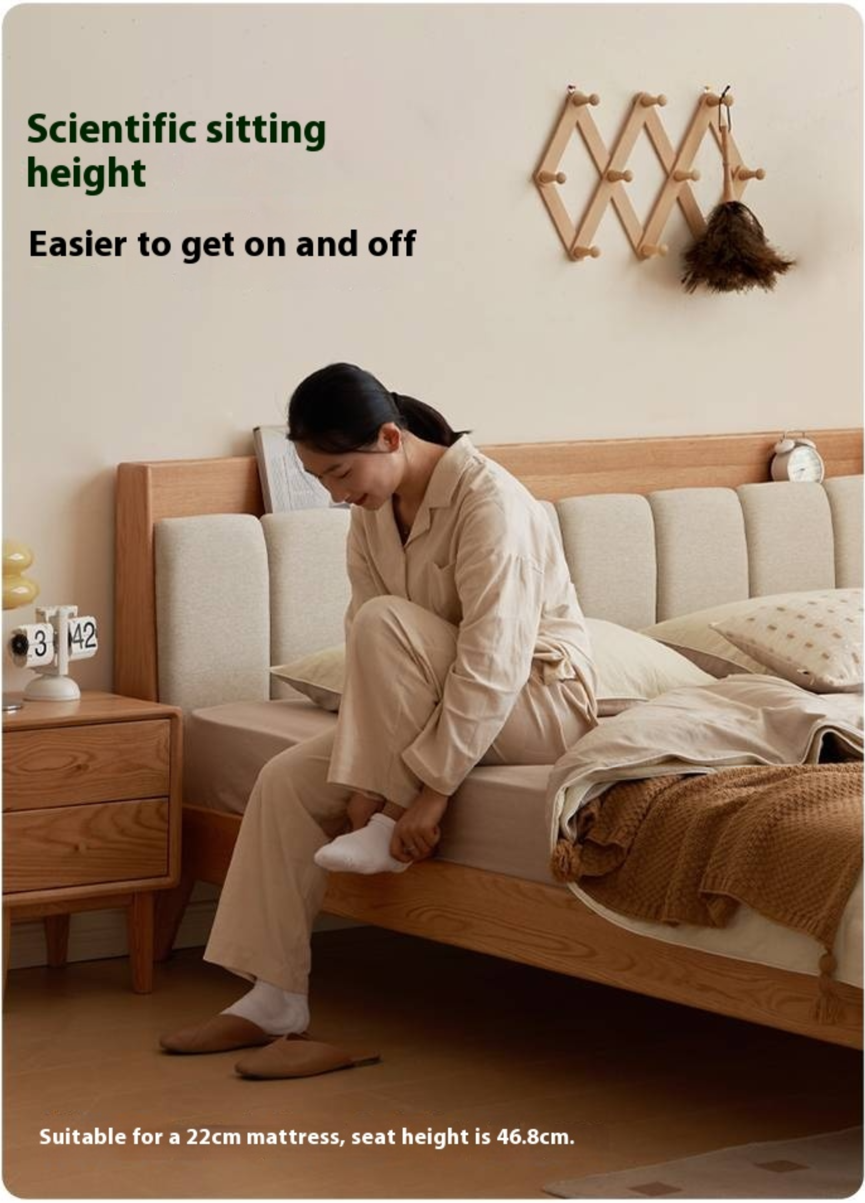 Oak Solid Wood Bed Modern Soft Leaning Bed
