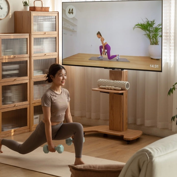 Oak Solid Wood TV Stand, Mobile Floor to Floor TV Cabinet.