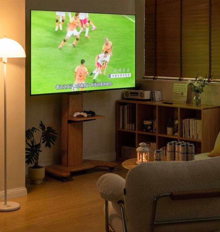 Oak Solid Wood TV Stand, Mobile Floor to Floor TV Cabinet.