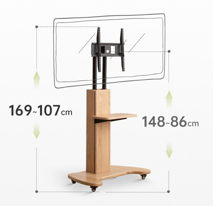 Oak Solid Wood TV Stand, Mobile Floor to Floor TV Cabinet.
