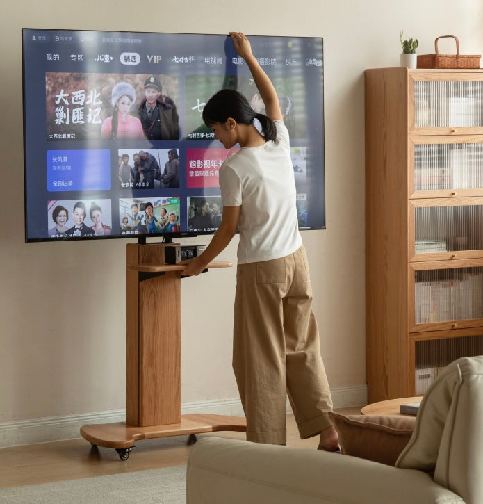 Oak Solid Wood TV Stand, Mobile Floor to Floor TV Cabinet.