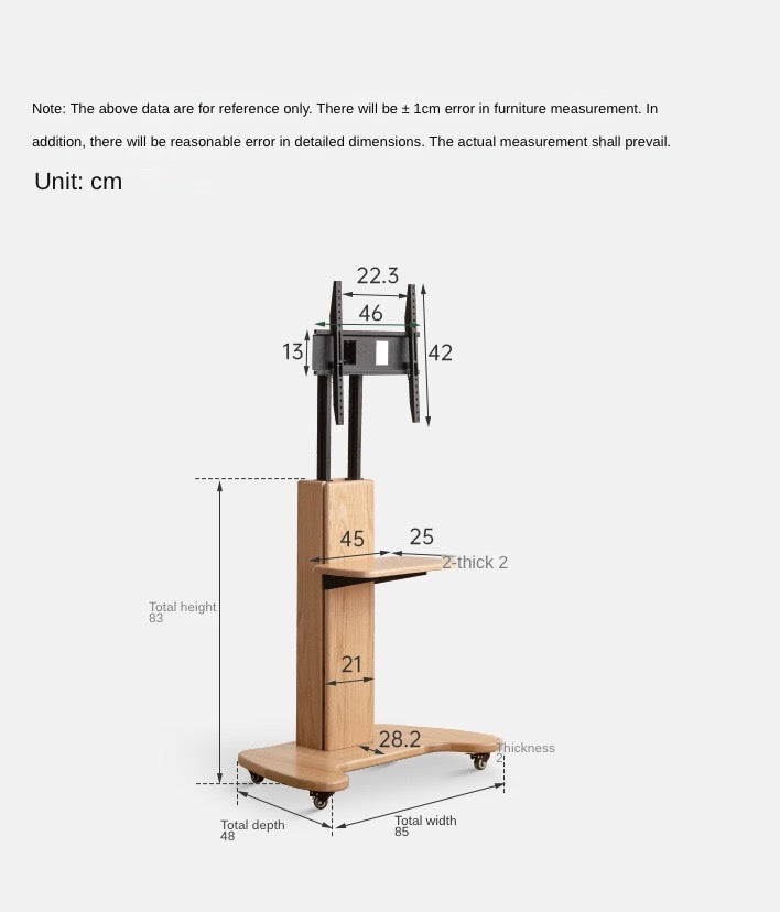 Oak Solid Wood TV Stand, Mobile Floor to Floor TV Cabinet.