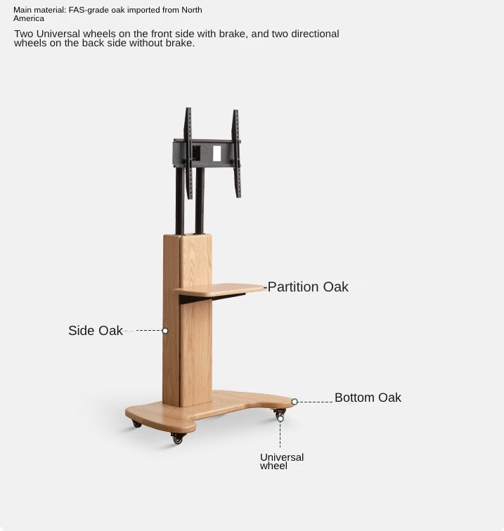 Oak Solid Wood TV Stand, Mobile Floor to Floor TV Cabinet.