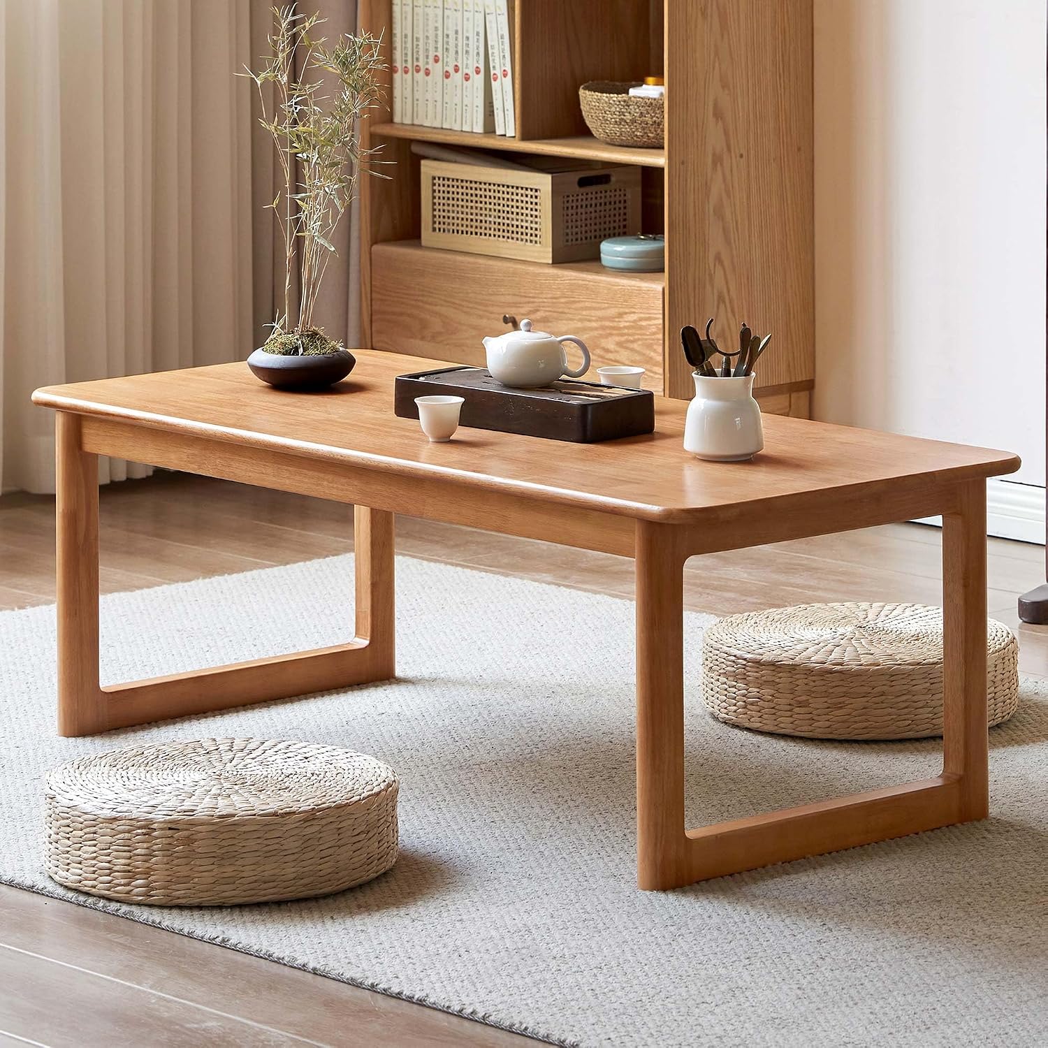 Rubberwood Solid Wood Tea Table Japanese Floor Table, Tatami Coffee Table