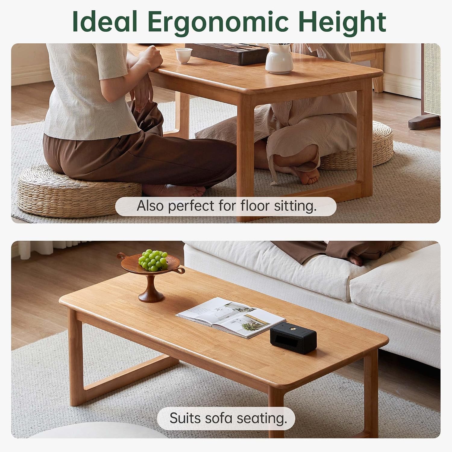 Rubberwood Solid Wood Tea Table Japanese Floor Table, Tatami Coffee Table