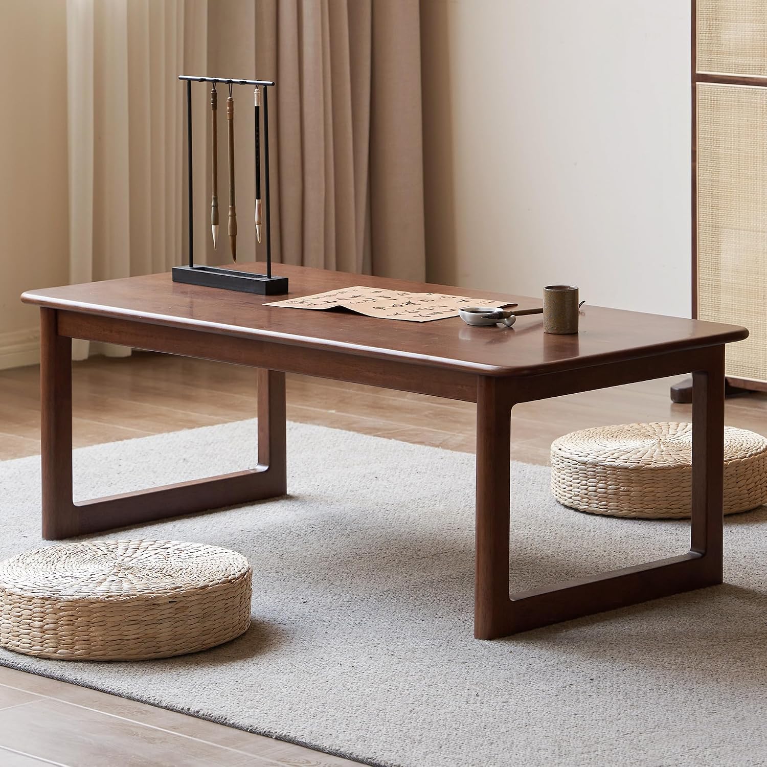 Rubberwood Solid Wood Tea Table Japanese Floor Table, Tatami Coffee Table