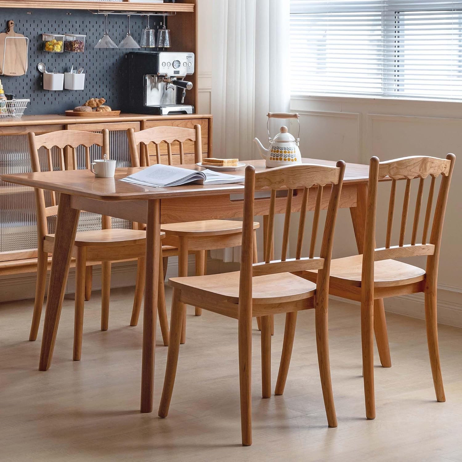 Cherry Solid Wood Spindle Back Dining Chair with Saddle Seat