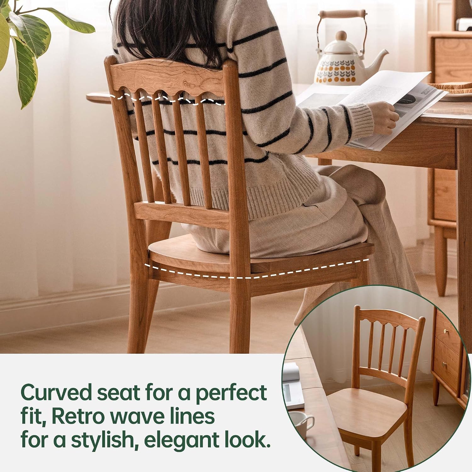 Cherry Solid Wood Spindle Back Dining Chair with Saddle Seat