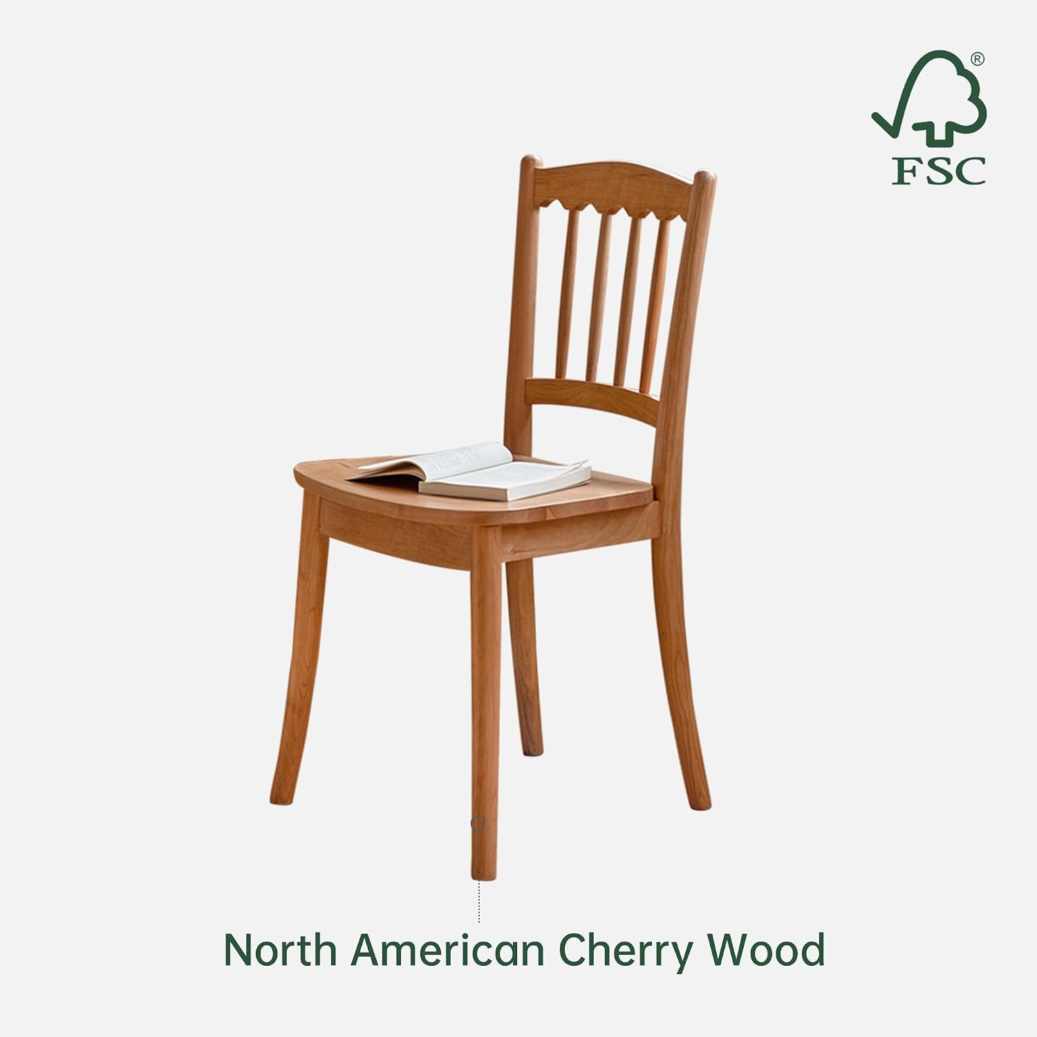 Cherry Solid Wood Spindle Back Dining Chair with Saddle Seat