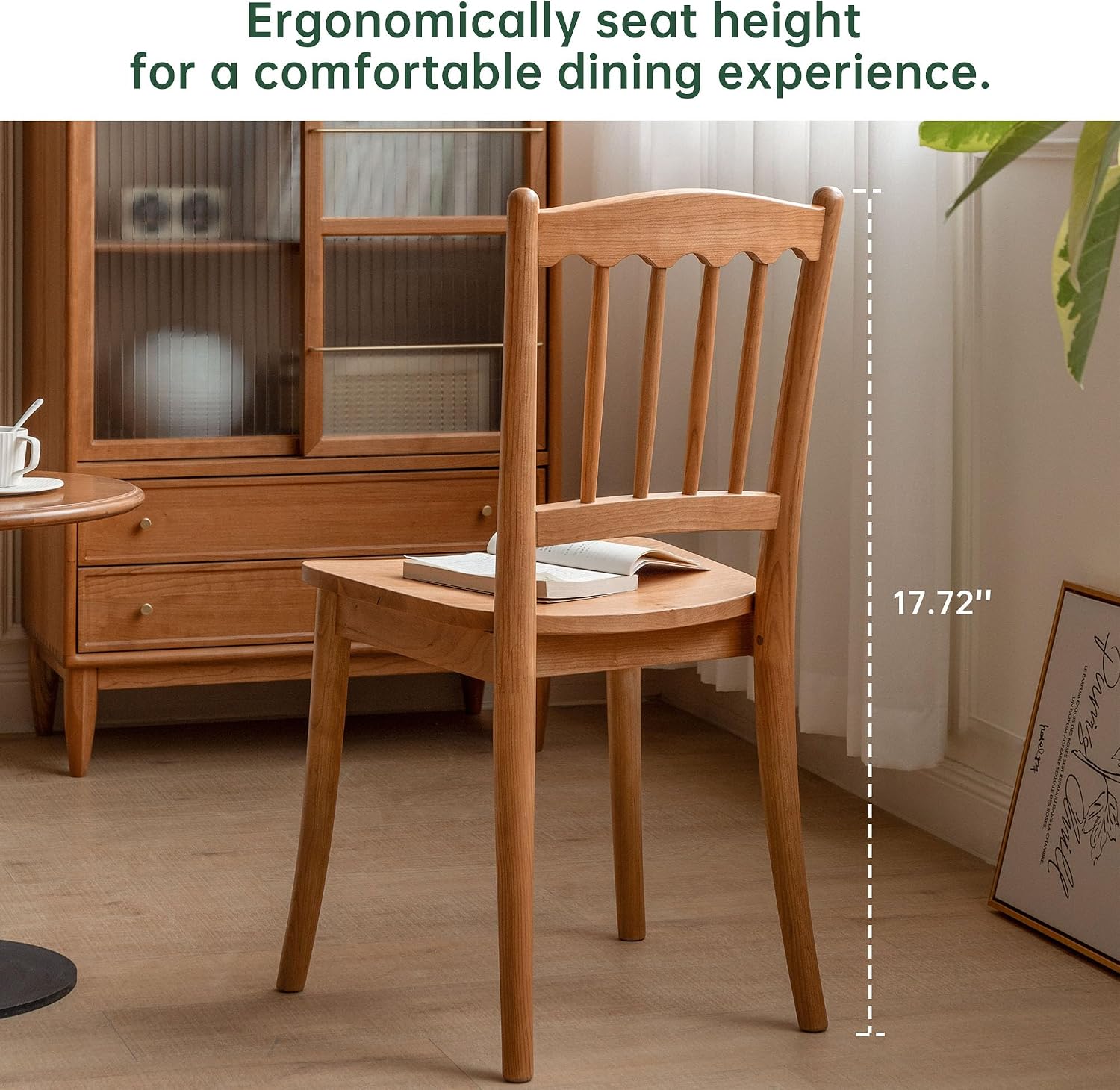 Cherry Solid Wood Spindle Back Dining Chair with Saddle Seat