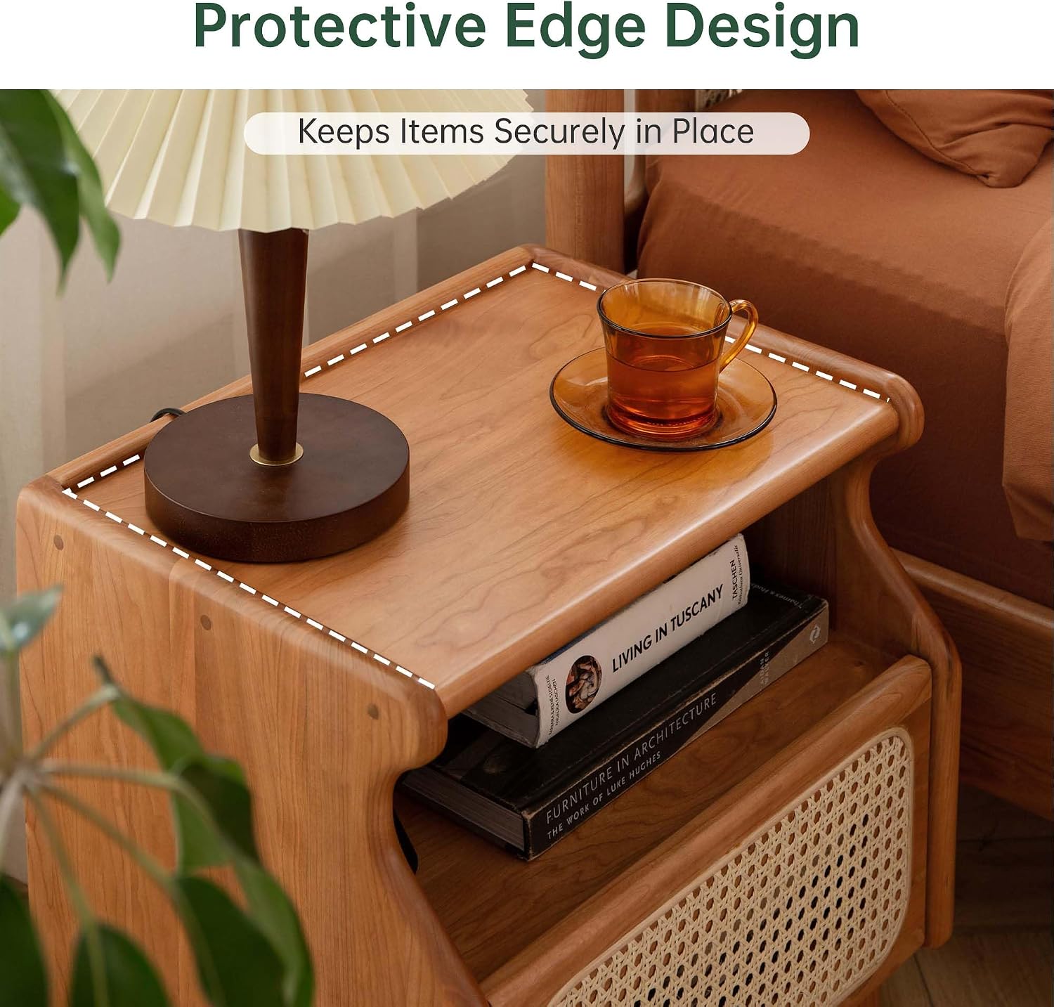 Oak, Cherry Solid Wood Rattan Nightstand