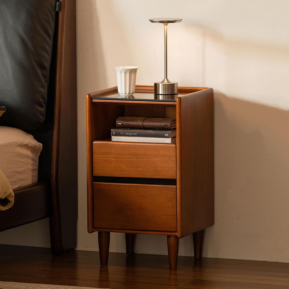 Poplar Solid Wood Teak Color Nightstand