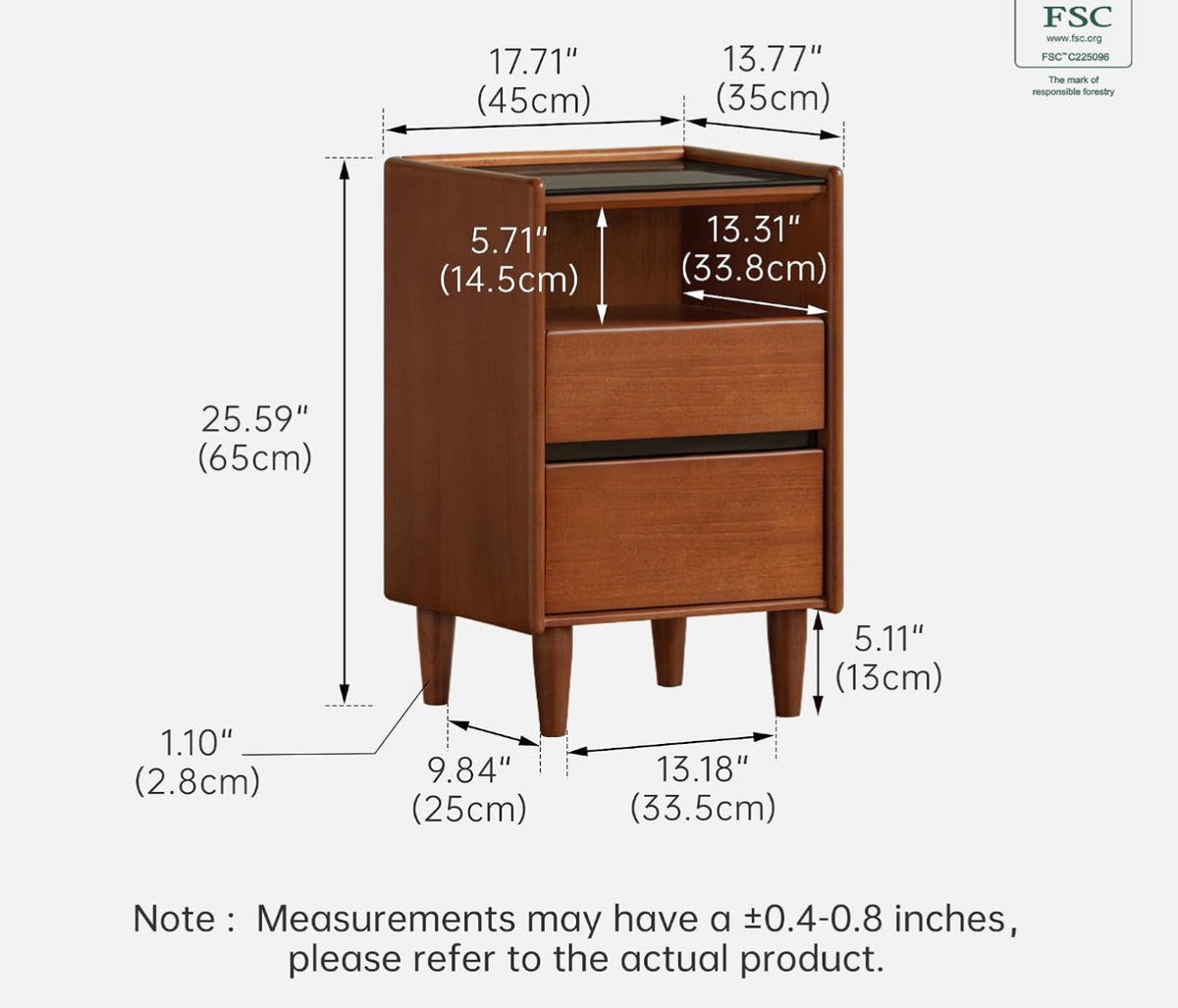 Poplar Solid Wood Teak Color Nightstand