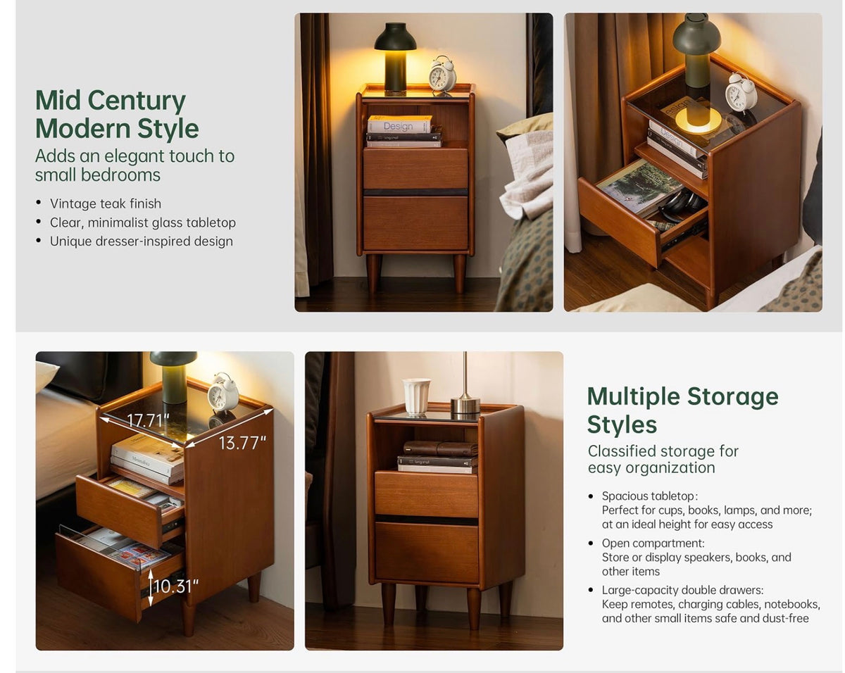 Poplar Solid Wood Teak Color Nightstand