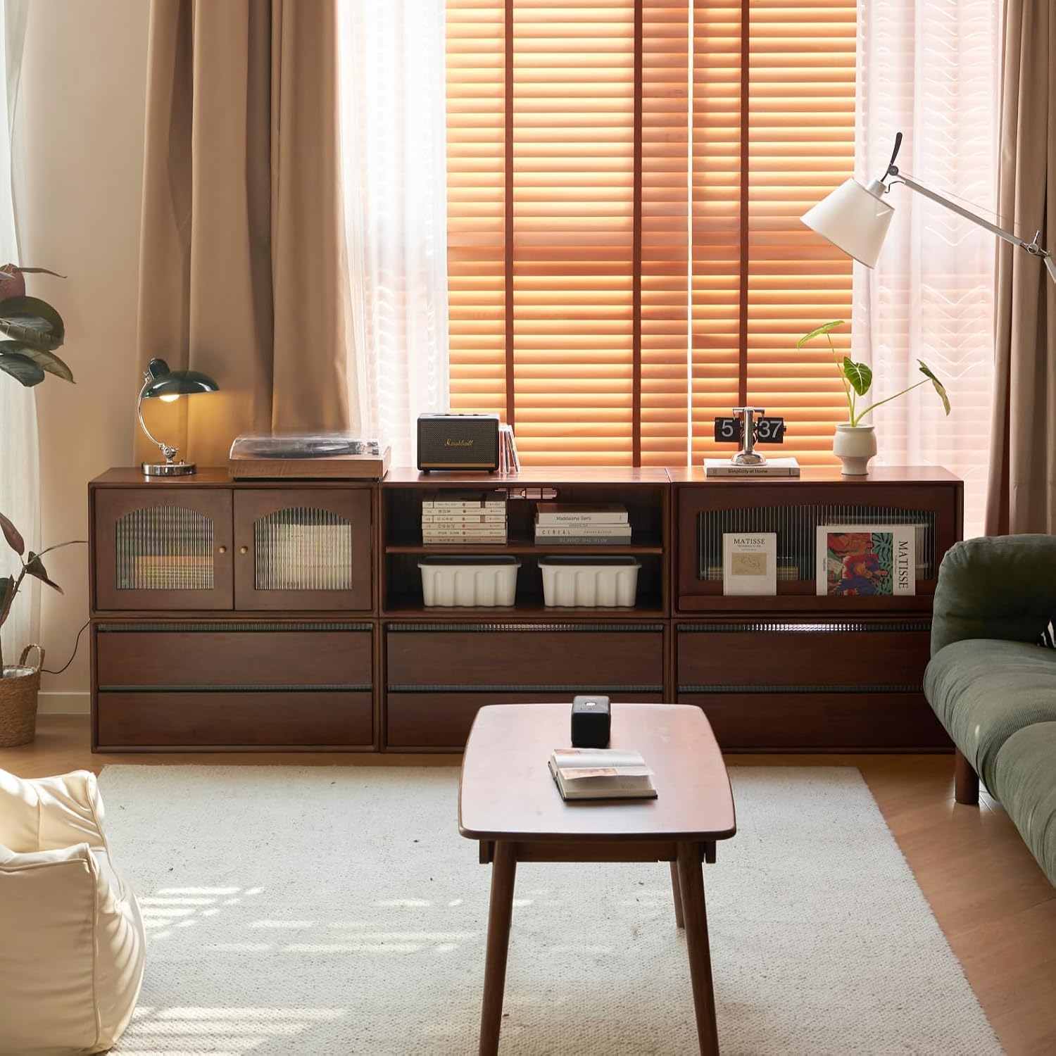 Rubberwood Solid Wood Modular Bookcase and TV Stand Combo