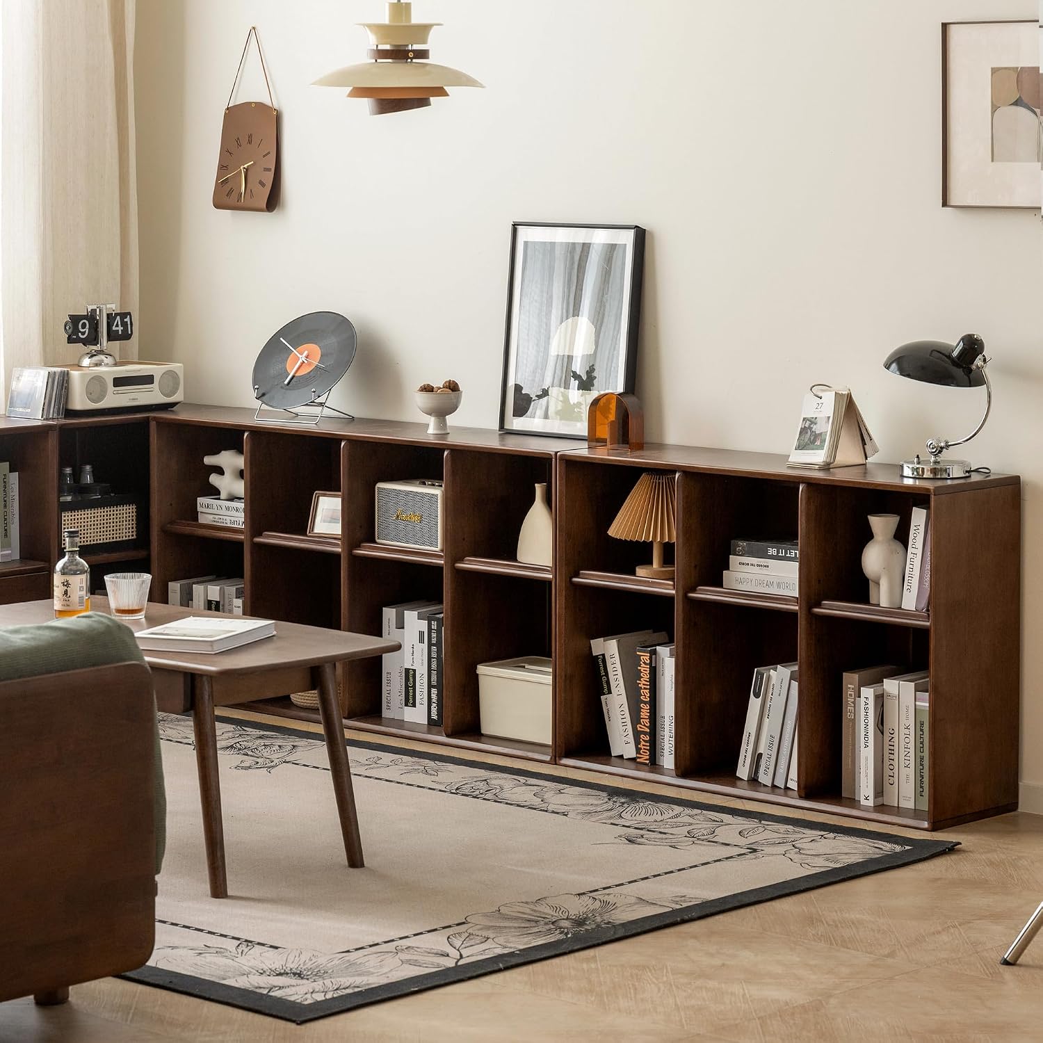 Rubberwood Solid Wood Modular Bookcase and TV Stand Combo
