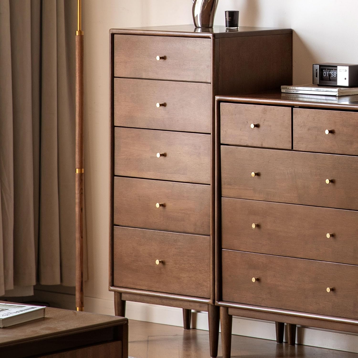 Black Walnut solid wood, solid RubberWood Drawer, Modern Porch Cabinet