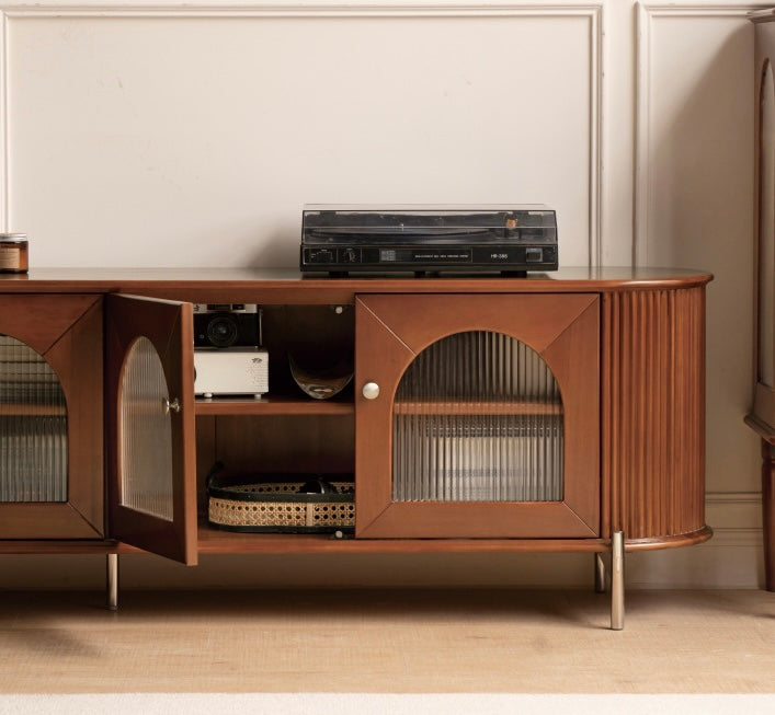 Poplar Solid Wood French Retro Glass TV Cabinet.
