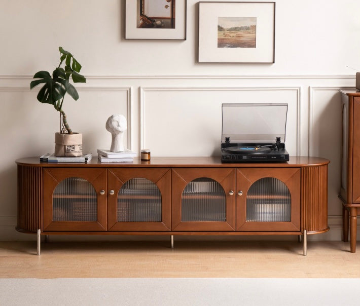 Poplar Solid Wood French Retro Glass TV Cabinet.