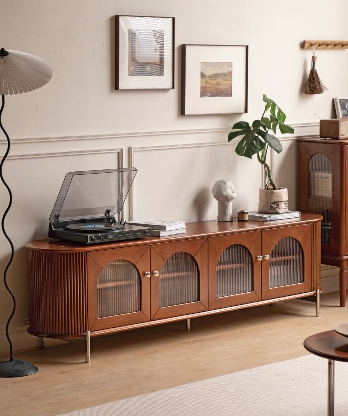 Poplar Solid Wood French Retro Glass TV Cabinet.