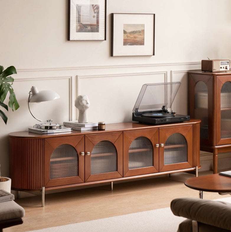 Poplar Solid Wood French Retro Glass TV Cabinet.
