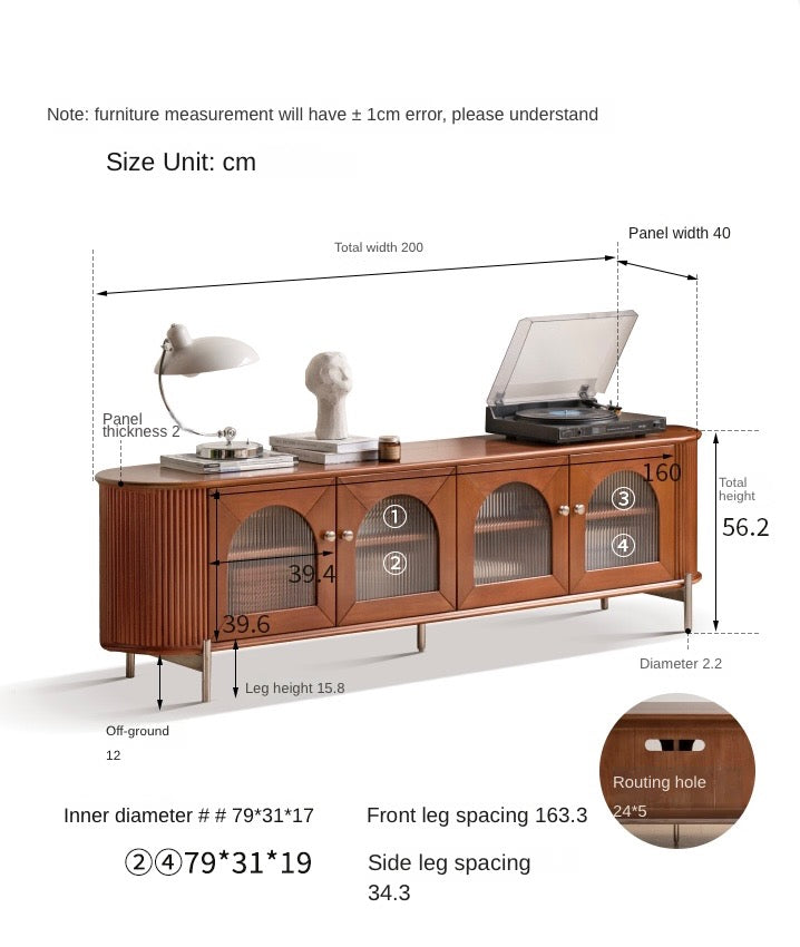 Poplar Solid Wood French Retro Glass TV Cabinet.