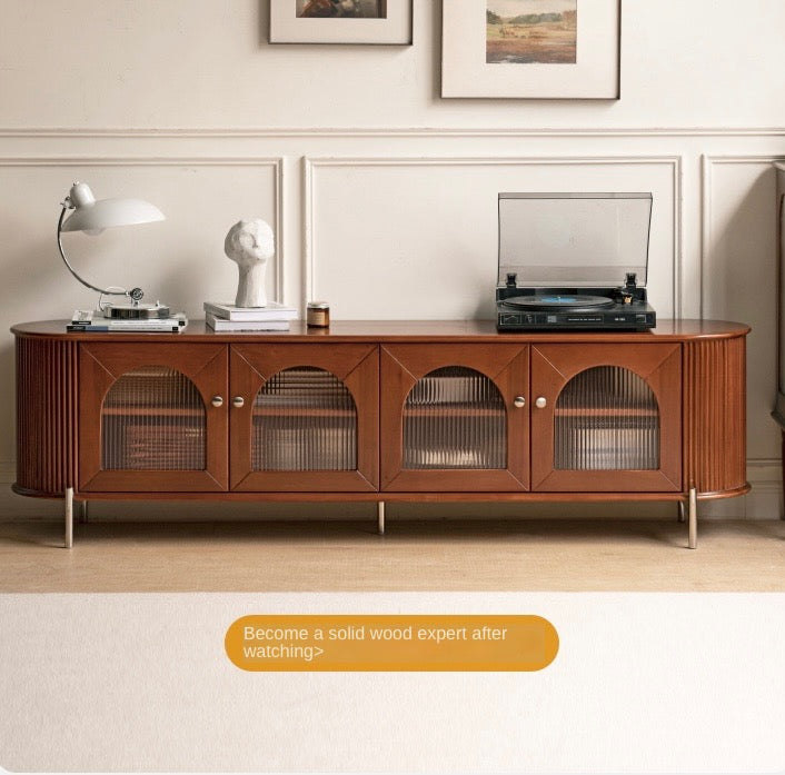 Poplar Solid Wood French Retro Glass TV Cabinet.