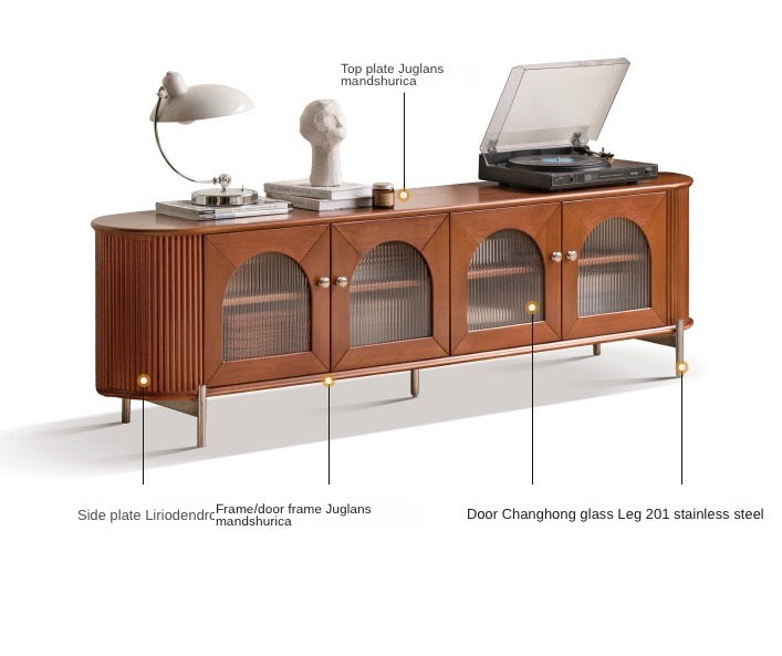 Poplar Solid Wood French Retro Glass TV Cabinet.