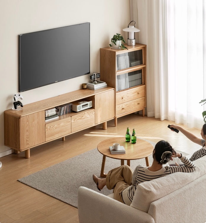 Oak Solid Wood Tall TV Cabinet.