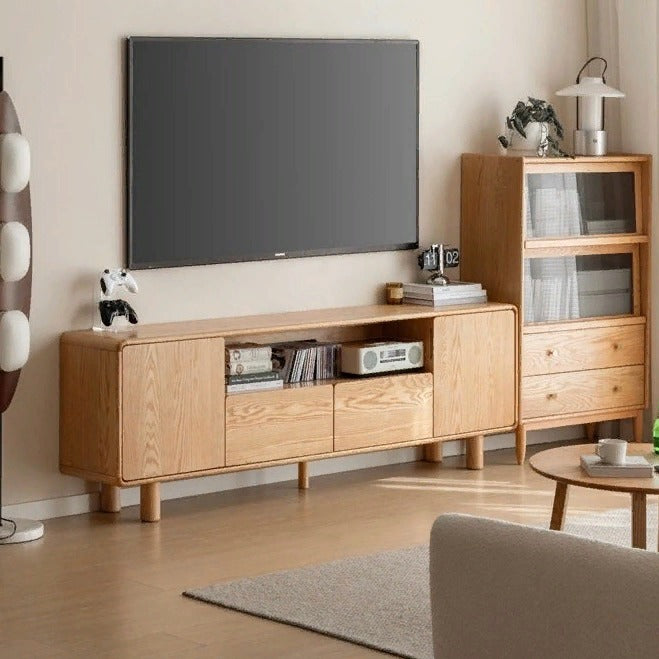 Oak Solid Wood Tall TV Cabinet.