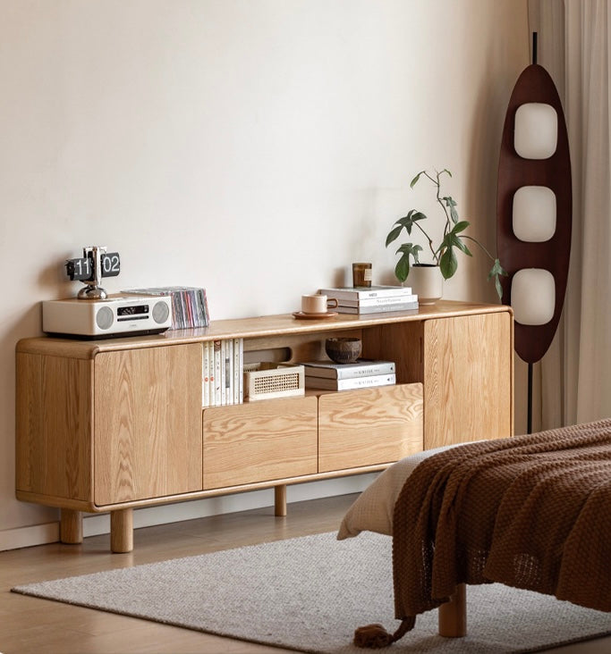 Oak Solid Wood Tall TV Cabinet.