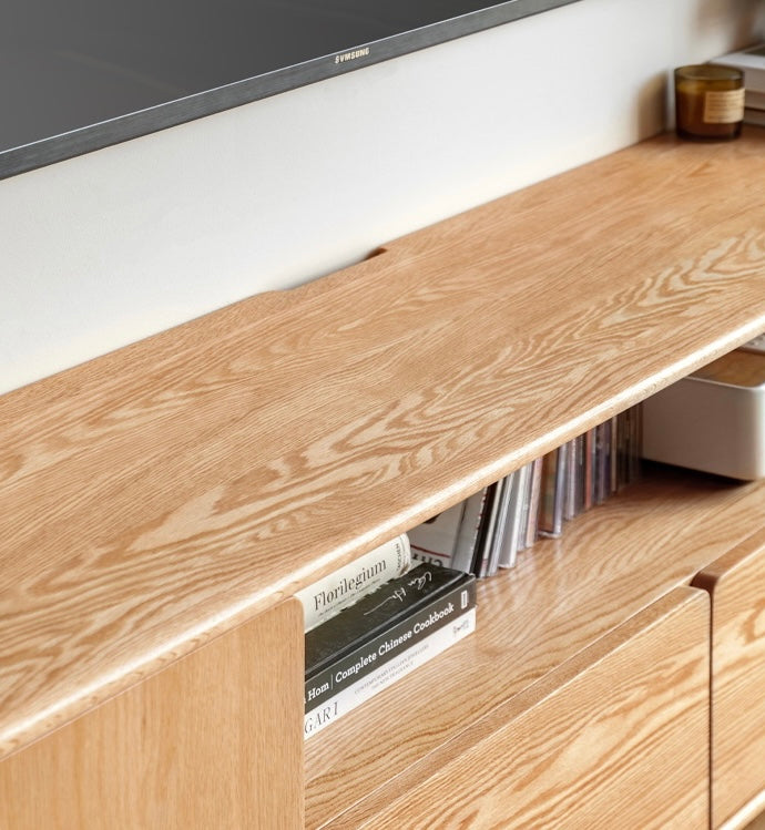 Oak Solid Wood Tall TV Cabinet.