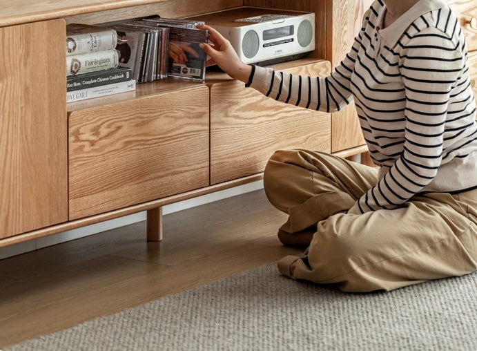 Oak Solid Wood Tall TV Cabinet.
